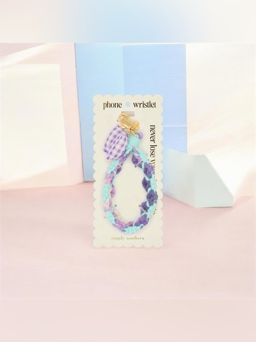 Simply Southern Braided Phone Wristlet Strap Lavender Mint Gold - Picture 3 of 3